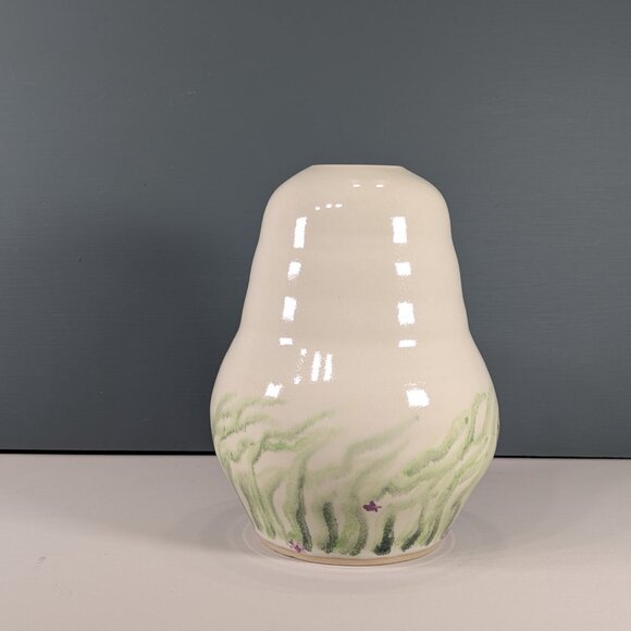 Heavy pottery hand painted lamp base, wavy seaweed nautical home decor - Picture 3 of 9